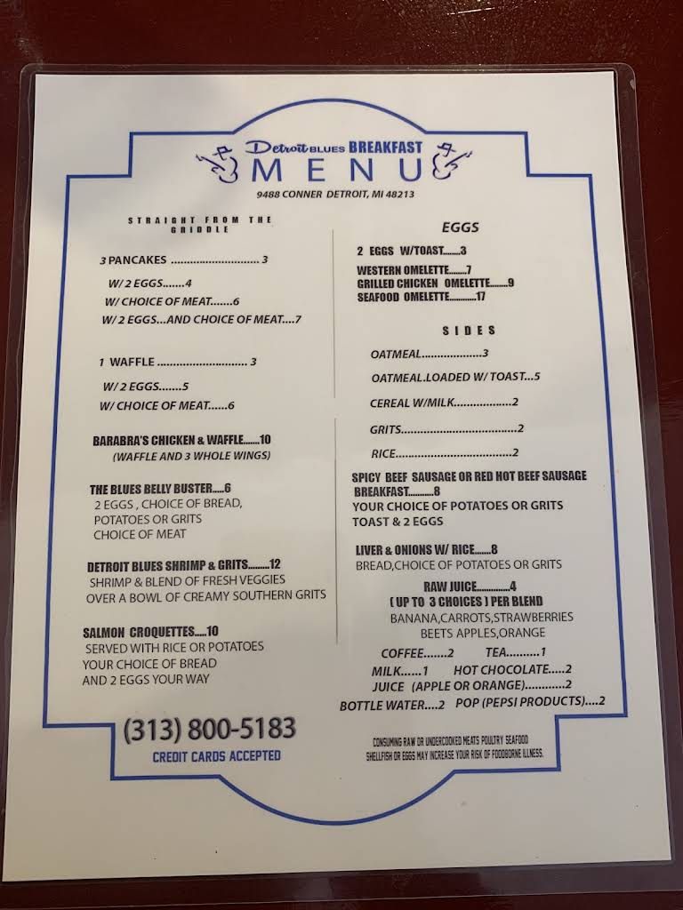 Detroit Blues Cafe Menu 3
